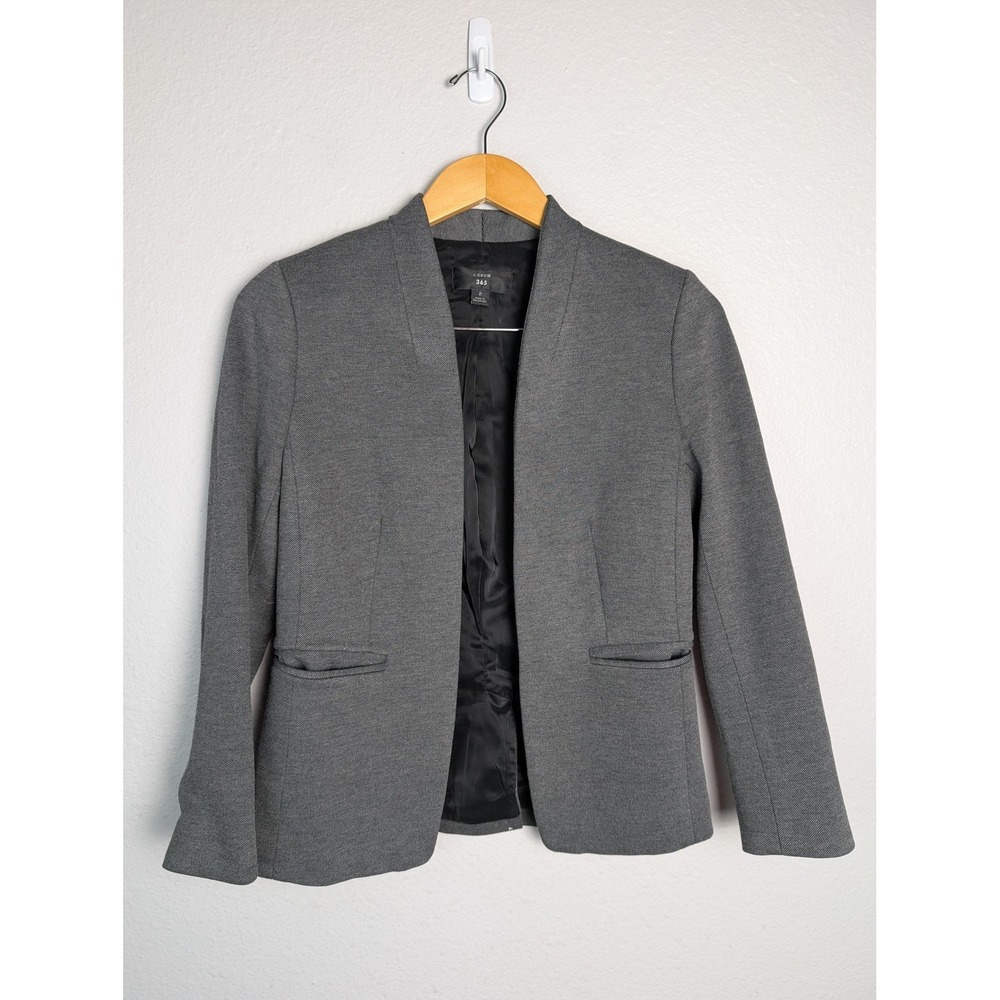 J.CREW 365 Blazer Womens 2 Gray Viscose Polyamide‎ Spandex Twill Lined Shawl